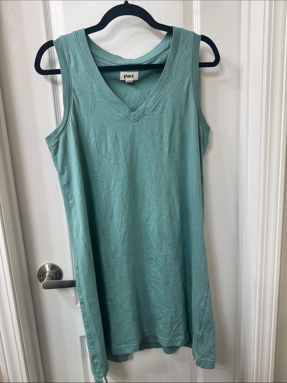 Pact Women's V-Neck Tank Dress in Mint Green